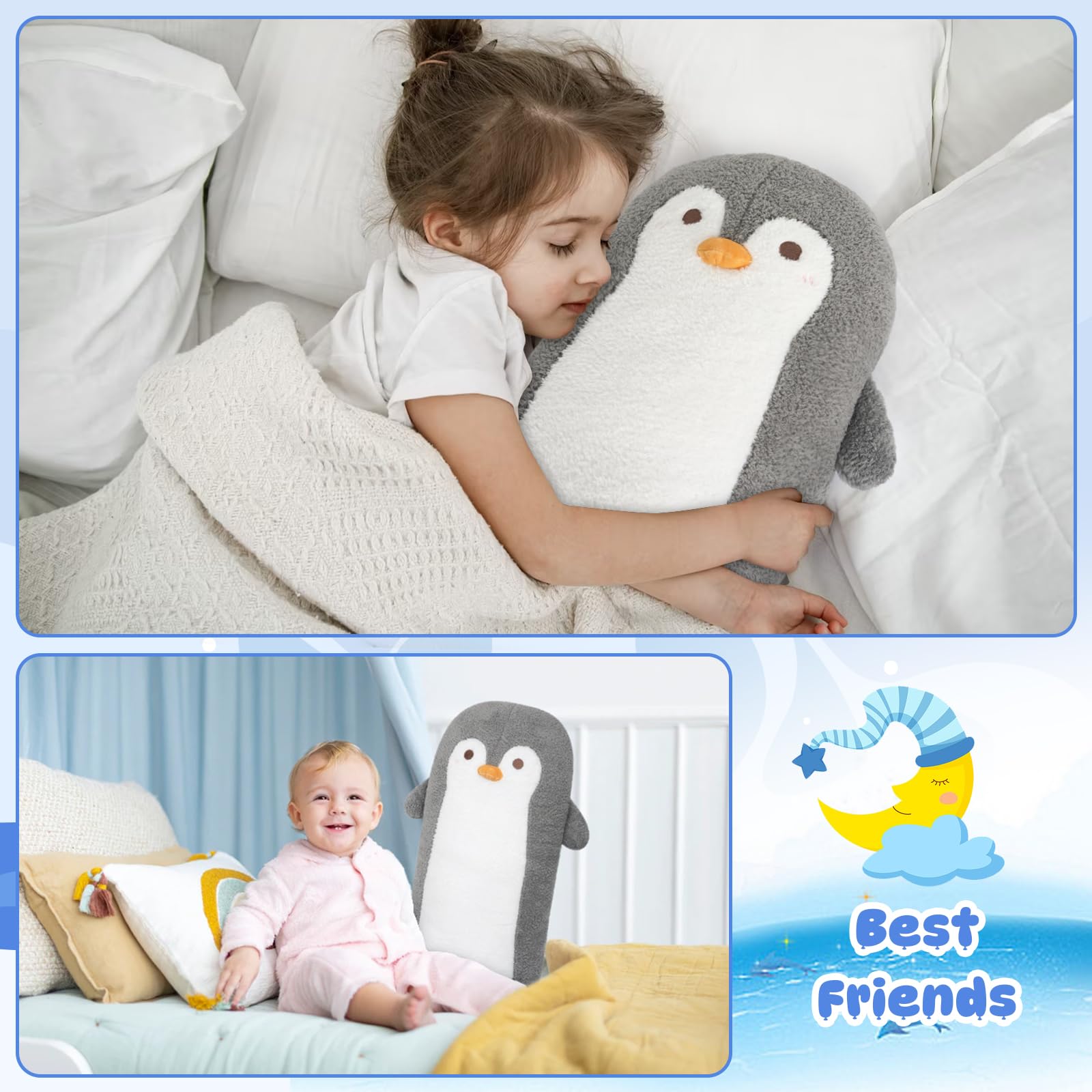 Leokawin Long Penguin Plush Body Pillow, Cute Cartoon Penguin Stuffed Animals Doll, Soft Long Penguin Plush Toys, Kawaii Stuffed Penguin Plushie Throw Pillow Gift for Kids Boys Girls