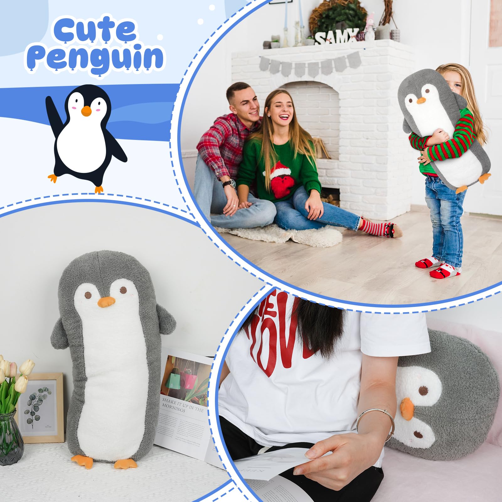 Leokawin Long Penguin Plush Body Pillow, Cute Cartoon Penguin Stuffed Animals Doll, Soft Long Penguin Plush Toys, Kawaii Stuffed Penguin Plushie Throw Pillow Gift for Kids Boys Girls