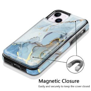 Hoofur iPhone 13 Case, iPhone 14 Card Holder Case, Slim and lightweight Premium Leather Phone Wallet with Card Slots Shockproof Folio Flip Protective Shell for iPhone 13/14 (6.1 inch) (Marble)