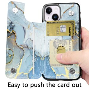 Hoofur iPhone 13 Case, iPhone 14 Card Holder Case, Slim and lightweight Premium Leather Phone Wallet with Card Slots Shockproof Folio Flip Protective Shell for iPhone 13/14 (6.1 inch) (Marble)