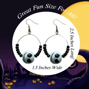 Super Cute Pair of Halloween Skeleton Earrings with Matching Beaded Bracelet for Women. Cute Jack Skellington Inspired Beaded Bracelet for Women. Pair of Cute Ghostly Black Beaded Halloween Earrings for Women. Skull/ Skeleton Beaded Earrings, Beaded Brace