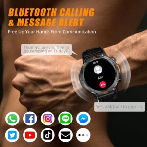 Military Smart Watch for Men (Answer/Dial) Flashlight 1.45” Rugged Smart Watch 100+ Sports Modes IP68 Waterproof Fitness Watch with Heart Rate Sleep Tracker Outdoor Tactical Smartwatch for iOS Android