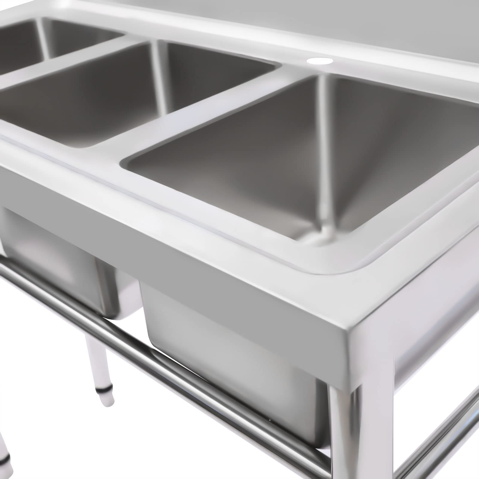 3-Compartment Stainless Steel Utility Sink Commercial Grade Laundry Tub Culinary Sink Free Standing Utility Sink for Garage, Restaurant, Kitchen, Laundry Room, Outdoor, 39” W x 18” D x 37” H