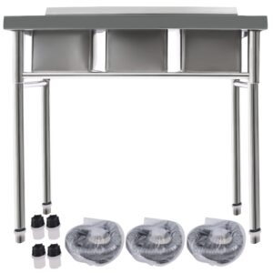 3-Compartment Stainless Steel Utility Sink Commercial Grade Laundry Tub Culinary Sink Free Standing Utility Sink for Garage, Restaurant, Kitchen, Laundry Room, Outdoor, 39” W x 18” D x 37” H