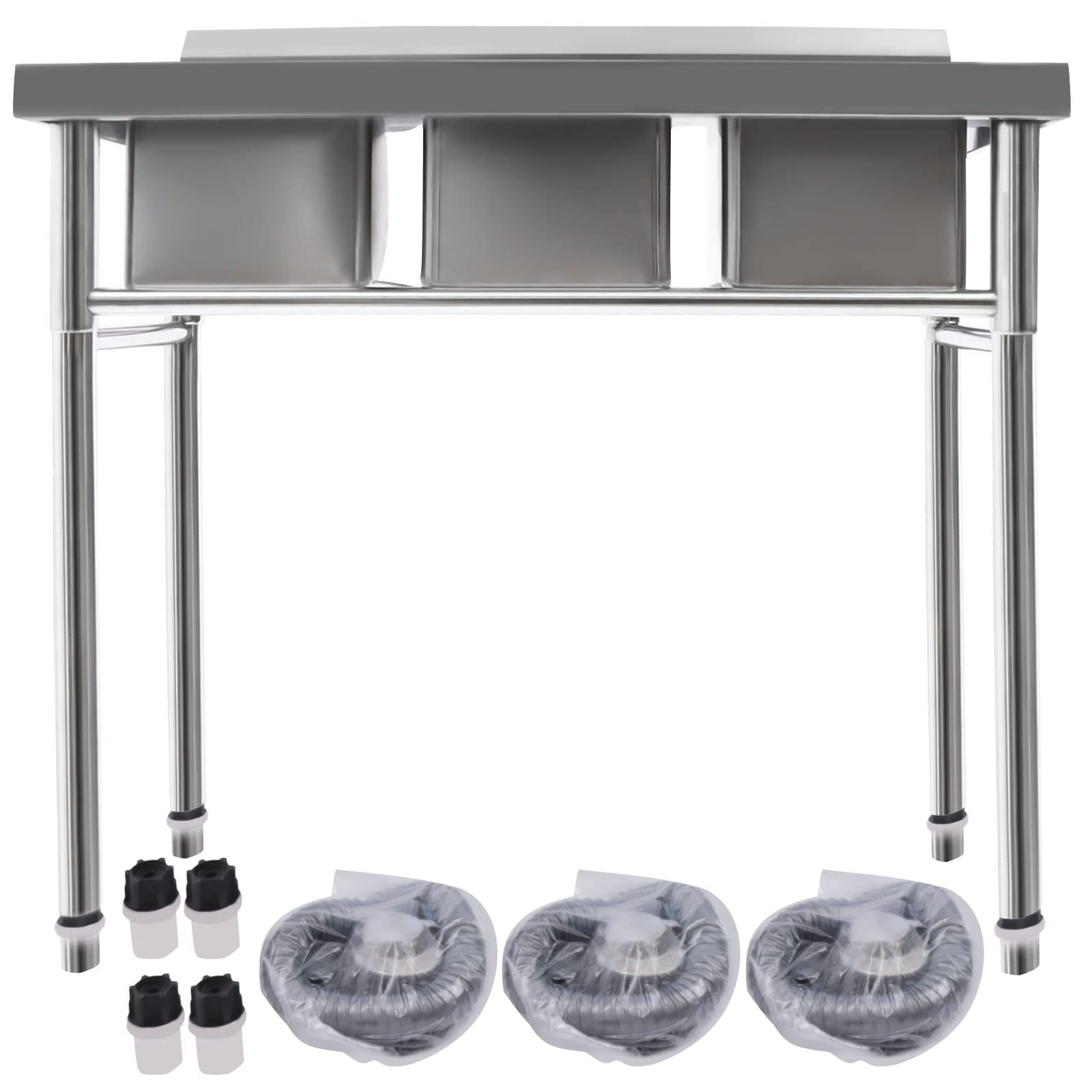 3-Compartment Stainless Steel Utility Sink Commercial Grade Laundry Tub Culinary Sink Free Standing Utility Sink for Garage, Restaurant, Kitchen, Laundry Room, Outdoor, 39” W x 18” D x 37” H