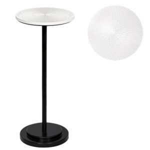 COVLON Drink Table, Carved Table Top Martini Table, Small Side Table, Weighted Base Pedestal Table for Living Room, Bedroom, Modern, White and Black