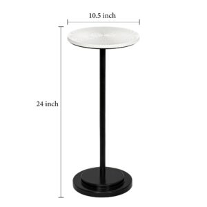 COVLON Drink Table, Carved Table Top Martini Table, Small Side Table, Weighted Base Pedestal Table for Living Room, Bedroom, Modern, White and Black