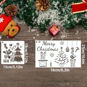 22 Sets Christmas Painting Templates Handbook Decoration DIY Skeleton Painting Stencils Reusable Airbrush Stencils Santa Tree Deer Snowman Snowflake Elements Wooden Wall Home Decor Painting