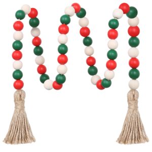 Christmas Wood Bead Garland,39in Farmhouse Beads with Tassels Christmas Tiered Tray Decor Wall Hanging Home Ornaments for Christmas Tree Decorations