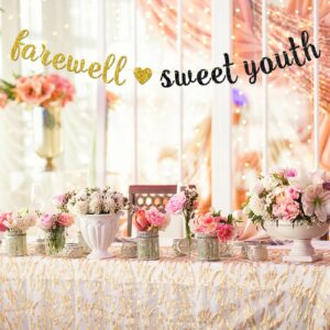 Maicaiffe Farewell Sweet Youth Banner - Old English Birthday Party Decor - 30th 40th 50th 60th Birthday Party Decorations, Gold Black Glitter