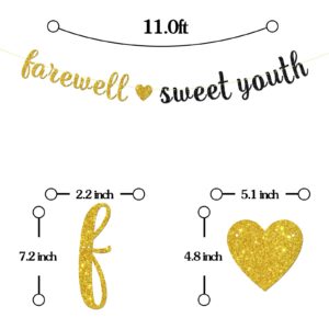 Maicaiffe Farewell Sweet Youth Banner - Old English Birthday Party Decor - 30th 40th 50th 60th Birthday Party Decorations, Gold Black Glitter