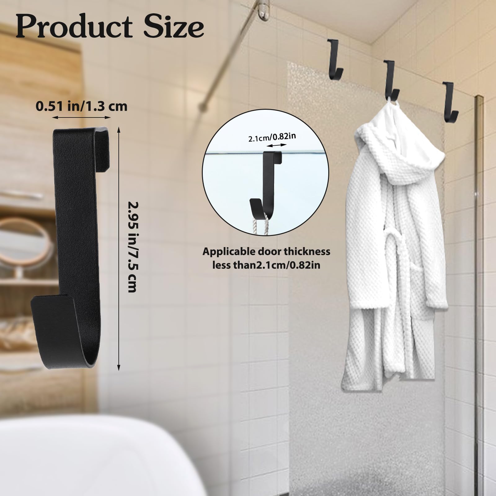 WLLHYF 5 Pack Towel Hook Stainless Steel Water Proof Over Shower Door Hook for Bathroom Frameless Glass Door 0.82in(2.1cm) Hanging Towels Robe Clothing Brush, Matte Black