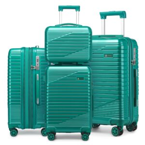 Somago 4 Piece Luggage Sets Expandable Suitcase (Only 24") Traveling Hardside Polycarbonate Lightweight Suitcases with 4 Wheels TSA lock YKK Zippers (14"/20"/24"/28", Turquoise Blue)