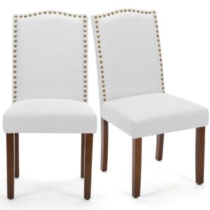 mcq upholstered dining chairs set of 2, modern upholstered fabric dining room chair with nailhead trim and wood legs, mid-century accent dinner chair for living room, kitchen, grey