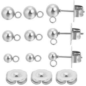 Beebeecraft 1 Box 90Pcs Ball Stud Earring Findings Stainless Steel Smooth Round Geometry Post Earring Studs Components with Loop and 100Pcs Ear Nuts Earring for Jewellery Making Supplies