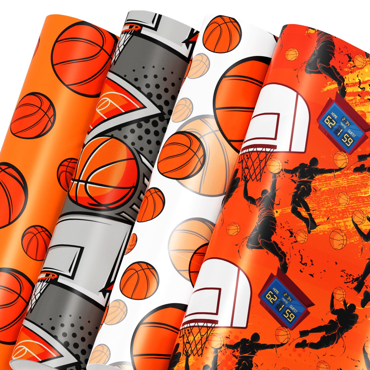 Mpanwen Basketball Wrapping Paper for Boys Kids, 12 Sheets Basketball Theme Gift Wrap for Christmas Birthday Holiday - 20 x 29.5 Inches Per Sheet