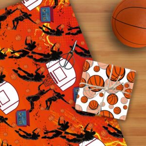 Mpanwen Basketball Wrapping Paper for Boys Kids, 12 Sheets Basketball Theme Gift Wrap for Christmas Birthday Holiday - 20 x 29.5 Inches Per Sheet