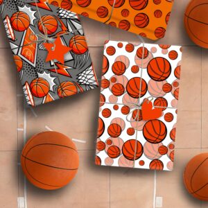 Mpanwen Basketball Wrapping Paper for Boys Kids, 12 Sheets Basketball Theme Gift Wrap for Christmas Birthday Holiday - 20 x 29.5 Inches Per Sheet