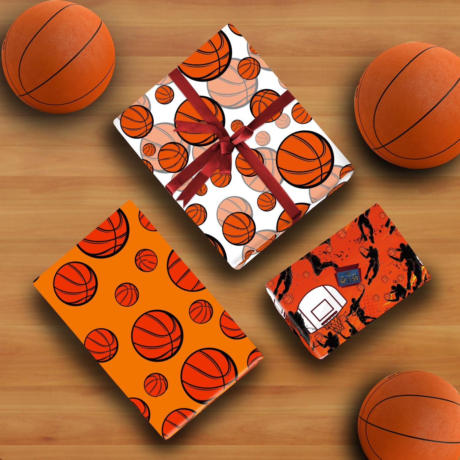 Mpanwen Basketball Wrapping Paper for Boys Kids, 12 Sheets Basketball Theme Gift Wrap for Christmas Birthday Holiday - 20 x 29.5 Inches Per Sheet