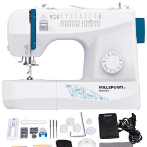 MILLEPUNTI Sewing Machine with 25 Stitches Automatic Needle Threader and Bobbin Winder Include 4 Feet and Accessories Perfect for Beginners Quilting and DIY MKR45