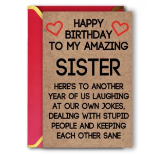 Ziwenhu Humor Sister Birthday Gift Ideas from Brother Cousin, Cute Sister Birthday Card from Best Sister, Funny Birthday Card for Sister, Happy Birthday To My Amazing Sister Card