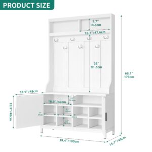 YITAHOME Entryway Bench with Coat Rack, 4-in-1 Hall Tree with Shoe Storage Bench, 7 Hooks and Bottom Shoe Cabinet for Hallway, Entryway, Bedroom, White