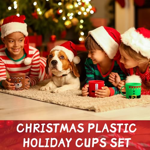 Yaomiao 24 Pcs Christmas Mugs Set Christmas Santa Elf Snowman Elk Mugs Christmas Mugs for Kids Christmas Plastic Mug Bulk 8 oz Christmas Cups Christmas Gifts for Holiday Party Supplies, 4 Styles