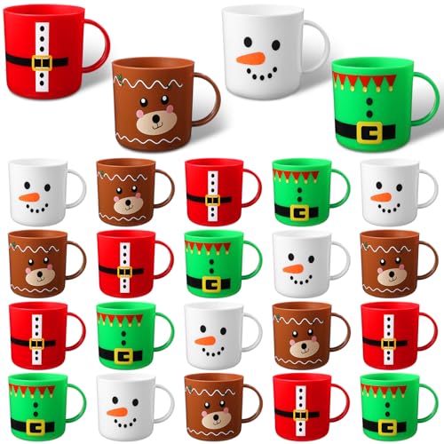 Yaomiao 24 Pcs Christmas Mugs Set Christmas Santa Elf Snowman Elk Mugs Christmas Mugs for Kids Christmas Plastic Mug Bulk 8 oz Christmas Cups Christmas Gifts for Holiday Party Supplies, 4 Styles