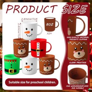 Yaomiao 24 Pcs Christmas Mugs Set Christmas Santa Elf Snowman Elk Mugs Christmas Mugs for Kids Christmas Plastic Mug Bulk 8 oz Christmas Cups Christmas Gifts for Holiday Party Supplies, 4 Styles