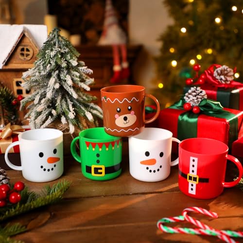 Yaomiao 24 Pcs Christmas Mugs Set Christmas Santa Elf Snowman Elk Mugs Christmas Mugs for Kids Christmas Plastic Mug Bulk 8 oz Christmas Cups Christmas Gifts for Holiday Party Supplies, 4 Styles