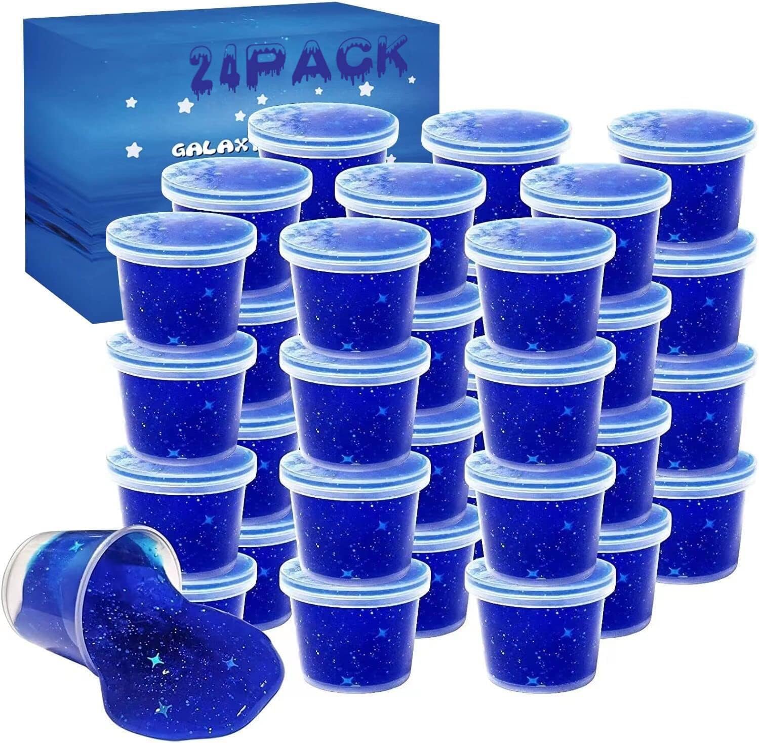 24 Pack Blue Galaxy Star Slime,Party Favor for Kids Girls & Boys,Non Sticky, Stress & Anxiety Relief, Wet, Super Soft Sludge Toy