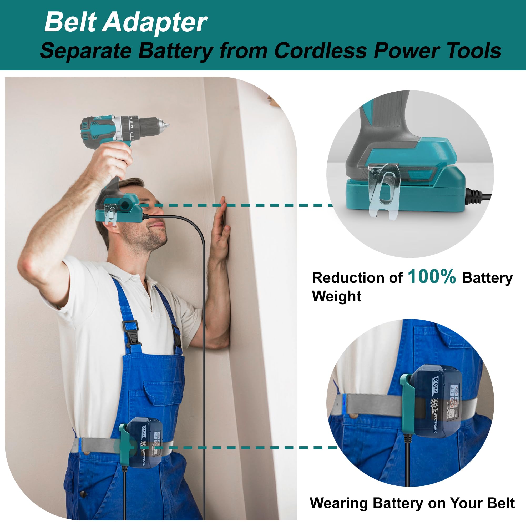 TAIRDA Battery Adapter for Makita 18V Battery to for Makita 18V Cordless Power Tools, with 59inch Cable, Blue (Adapter Only)