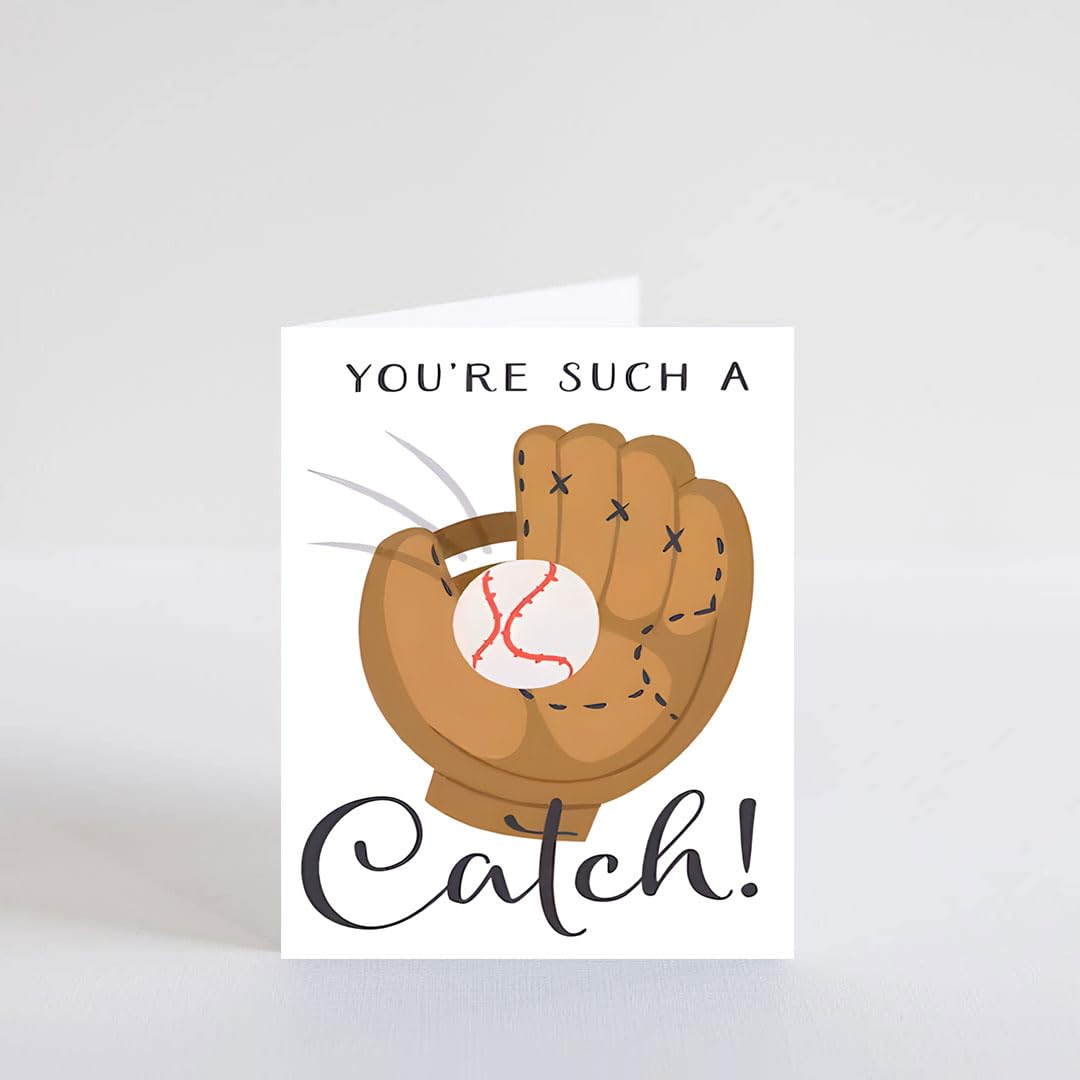 PICTURE THIS PRINTS You're a Catch, Baseball Themed Card, Funny Card for Wife Husband Boyfriend Girlfriend Mom Dad, Card for Him Her Friend Brother Sister, Funny Greeting Card (5 inches by 7 inches)