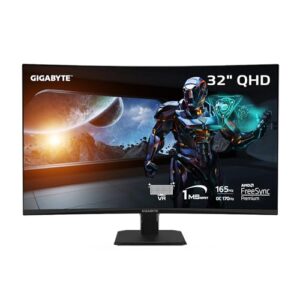 gigabyte gs32qc 31.5" 165hz 1440p curved gaming monitor, 2560x1440 va 1500r display, 1ms (mprt) response time, hdr ready, 1x display port 1.4, 2x hdmi 2.0,black