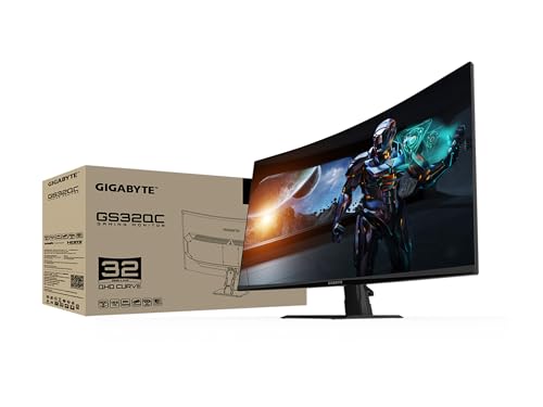 GIGABYTE GS32QC 31.5" 165Hz 1440P Curved Gaming Monitor, 2560x1440 VA 1500R Display, 1ms (MPRT) Response Time, HDR Ready, 1x Display Port 1.4, 2X HDMI 2.0,Black