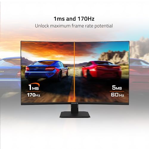 GIGABYTE GS32QC 31.5" 165Hz 1440P Curved Gaming Monitor, 2560x1440 VA 1500R Display, 1ms (MPRT) Response Time, HDR Ready, 1x Display Port 1.4, 2X HDMI 2.0,Black