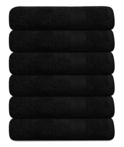texcraft premium bath towel set, 24 x 46 pack of 6 100% cotton terry towels for bathroom, quick dry, highly absorbent, soft feel, for shower, pool, spa, gym, hand towel for daily use - black