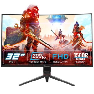 hajaan 32” inch fhd 1080p curved gaming monitor with rgb lighting 200hz refresh rate with va display, built-in speakers, tilt adjustment, wall mountable 2x hdmi, dp (x3223c) -black