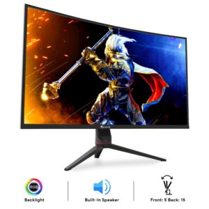 HAJAAN 32” Inch FHD 1080p Curved Gaming Monitor with RGB Lighting 200Hz Refresh Rate with VA Display, Built-in Speakers, Tilt Adjustment, Wall Mountable 2X HDMI, DP (X3223C) -Black