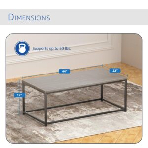 Our Modern Space Modern Industrial Style Rectangular Coffee Table for Living Room, Bedroom - Rustic Accent Minimalistic Furniture with Wood Grain Top & Metal Frame - Center TV Table - Grey