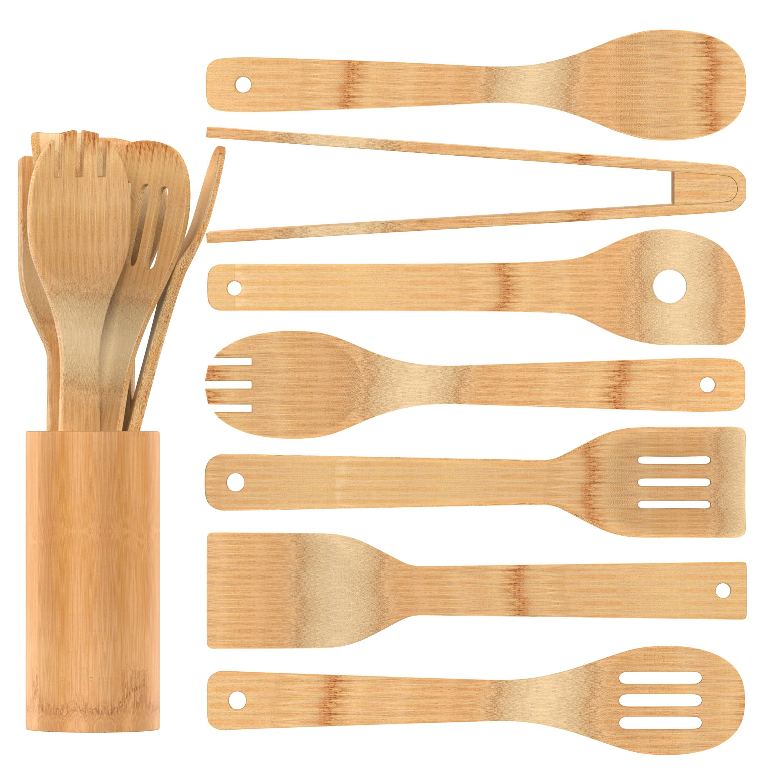 Wooden Spoons for Cooking - Utensils Holder - 7pcs Bamboo Utensil Set - Wooden spoons - Kitchen Utensils - Wooden Cooking Utensils - Wood Cooking Utensils Set - Kitchen Utensils Set Wood - Spatula