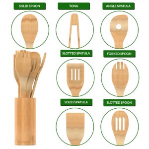 Wooden Spoons for Cooking - Utensils Holder - 7pcs Bamboo Utensil Set - Wooden spoons - Kitchen Utensils - Wooden Cooking Utensils - Wood Cooking Utensils Set - Kitchen Utensils Set Wood - Spatula