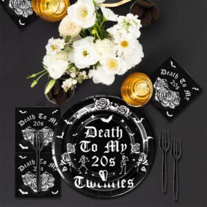 167pcs Death to My 20s Decorations Tableware Set Death to My Twenties Banner Rip Twenties Skull 30th Birthday Decorations Plates Cups Paper Straws Forks Napkins Tablecloth Set Funeral For My Youth