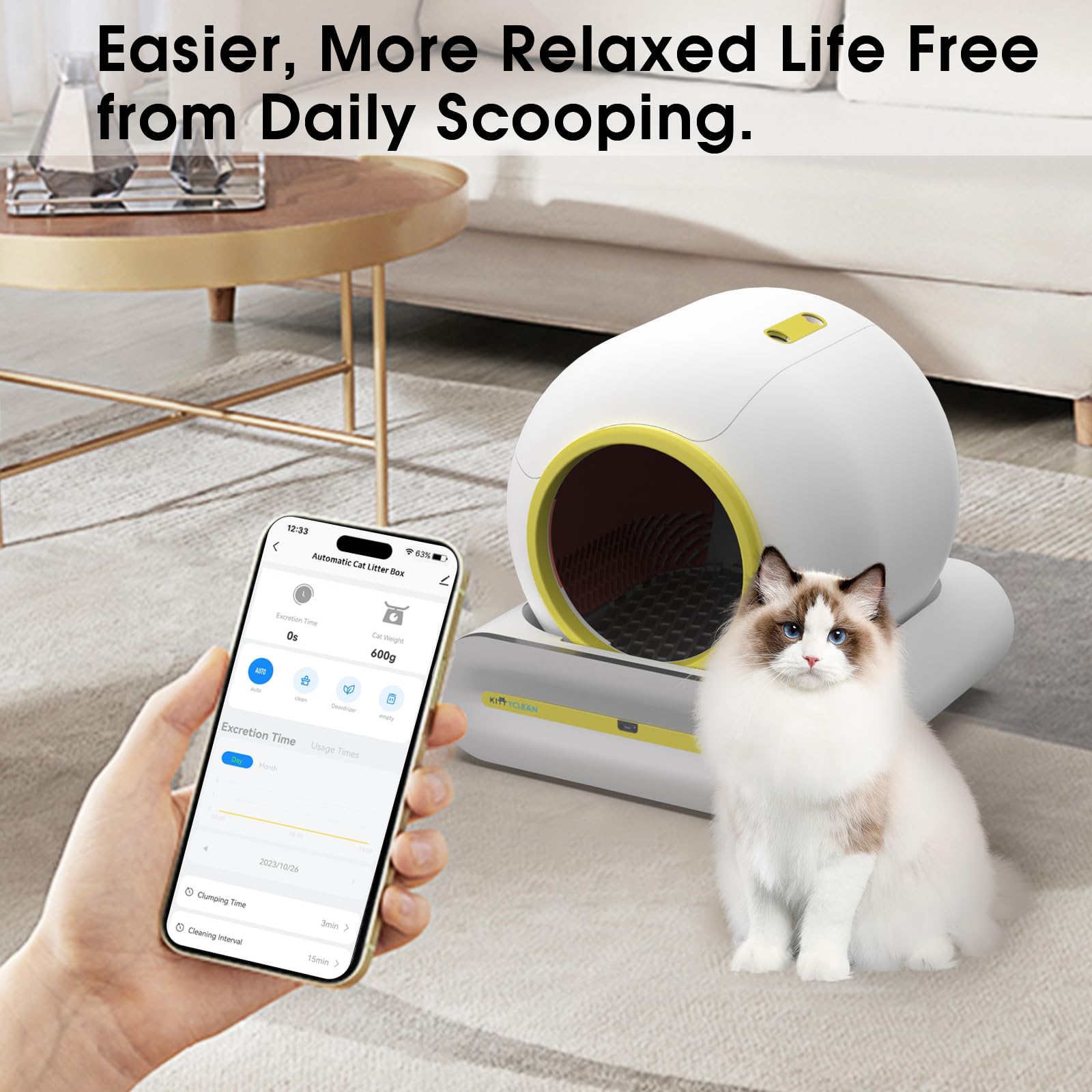 KittyClean Automatic Cat Litter Box,Self Cleaning Cat Litter Box with Odor-Elemination&Weight Monitoring Function,APP Control Anti-Pinch LittleCat Robot