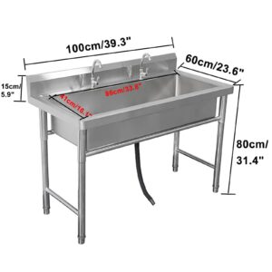 ZGDXPLA Outdoor Stainless Steel Sink Free Standing Commercial Restaurant Utility Sink with 2 Single Cold Faucets Garden Sink with Backsplash Strong Stability for Garage Restaurant Backyard