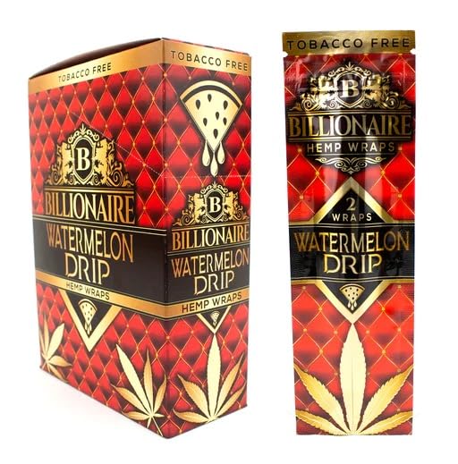 Billionaire Hemp Natural Hemp Wraps - Watermelon Drip - 2 Wraps per Pack - 25 Pack - 50 Wraps total incl. Frugal Smoker Sticker