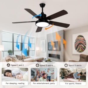 Obabala Ceiling Fans with Lights and Remote, Outdoor/Indoor Black Fan with Lights for Patio Bedroom Living Room，52 Inch