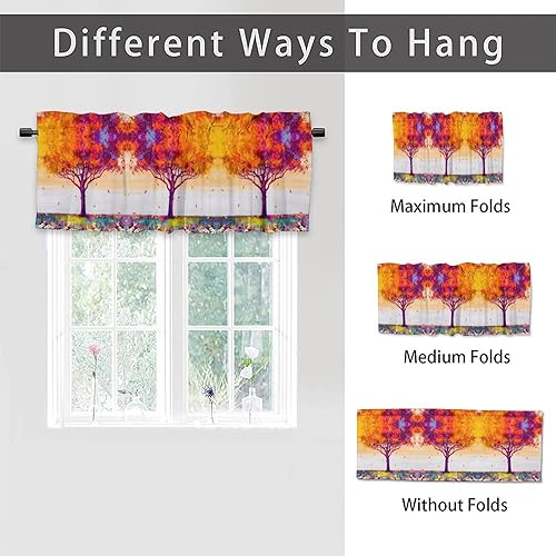 Brebasf Oil Painting Style Tree Valances for Kitchen,Abstract Watercolor Autumn Forest Tree Falling Leaves Valances Rod Pocket Window Treatment for Bathroom Living Room Bedroom 54x18inch,1Pcs