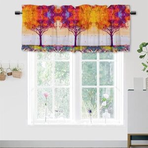 brebasf oil painting style tree valances for kitchen,abstract watercolor autumn forest tree falling leaves valances rod pocket window treatment for bathroom living room bedroom 54x18inch,1pcs