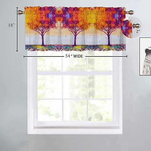 Brebasf Oil Painting Style Tree Valances for Kitchen,Abstract Watercolor Autumn Forest Tree Falling Leaves Valances Rod Pocket Window Treatment for Bathroom Living Room Bedroom 54x18inch,1Pcs